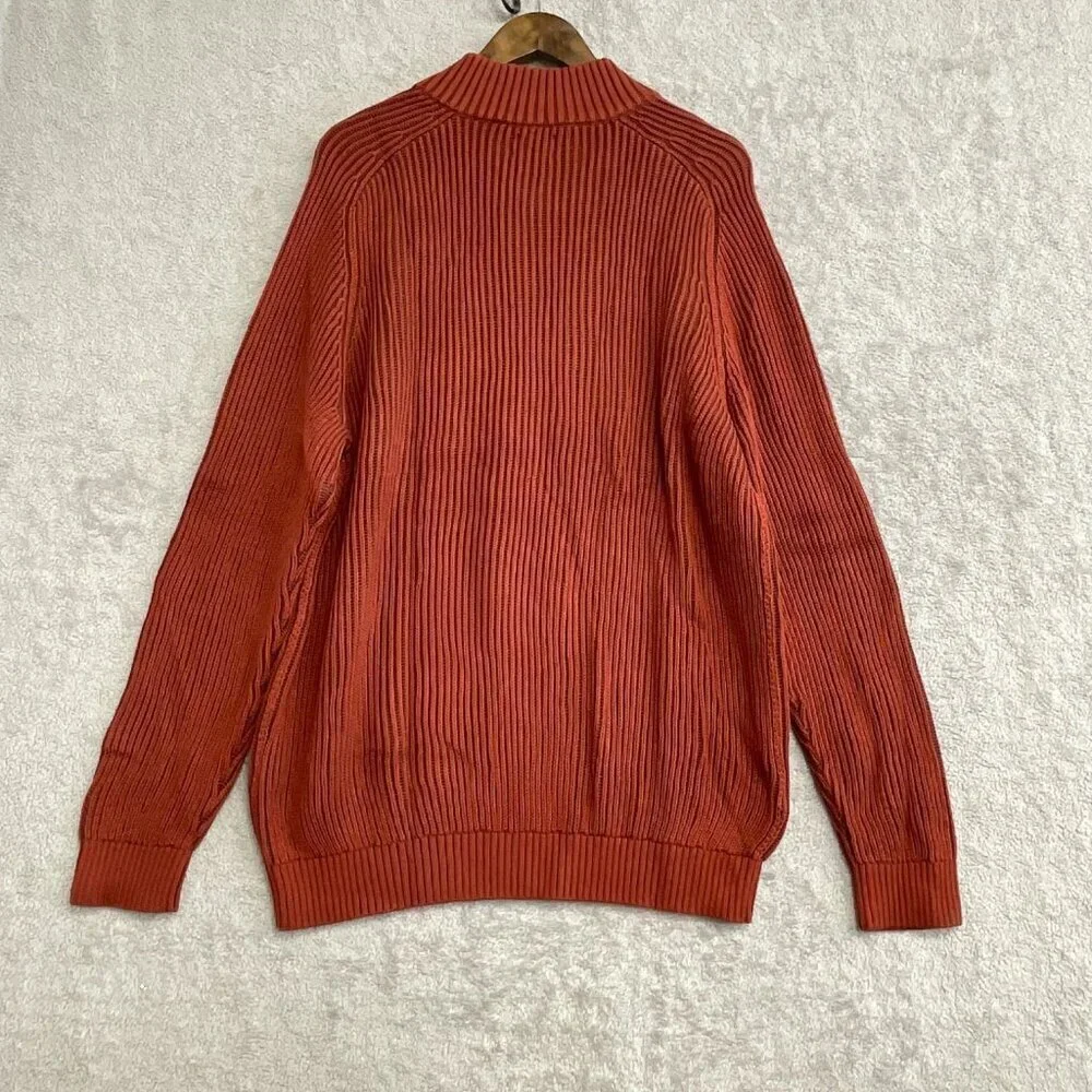 NEW Lands’ End Men’s XL Ribbed Knit Sweater Mock neck Red Rust 100% Cotton